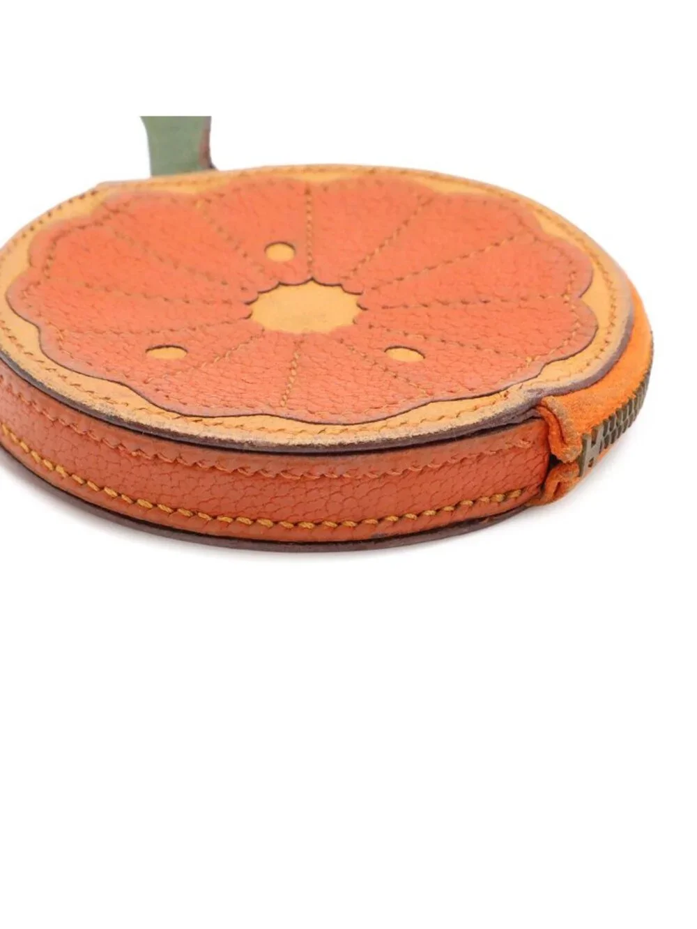 Hermes Coin Purse Fruit Orange Motif Leather Green